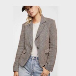 Free People Women's Chess Plaid Linen Blazer Size Small Garnet OB827845 Chic